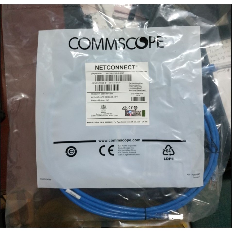 Commscope AMP Patch Cord UTP Cat.6 - Blue | Kabel LAN lengkap dengan konektor 1 meter dan 3 meter