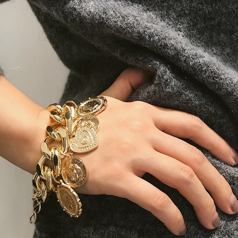 [Z H Perhiasan] Hip Hop Rock Retro Wanita Fashion Emas Patung Liontin Gelang Pesta Perhiasan Aksesoris