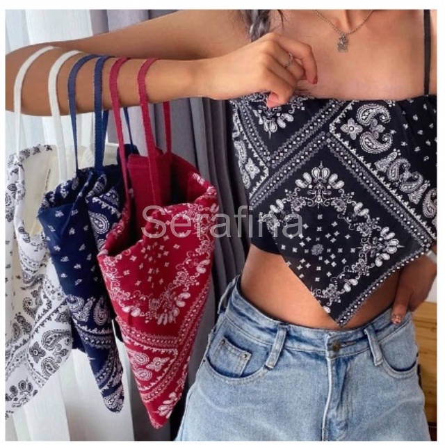 Serafina♣ | Tank Top Scarf Bandana Korea Tanktop Scarf Crop Top Tank Top Motif Ethnic
