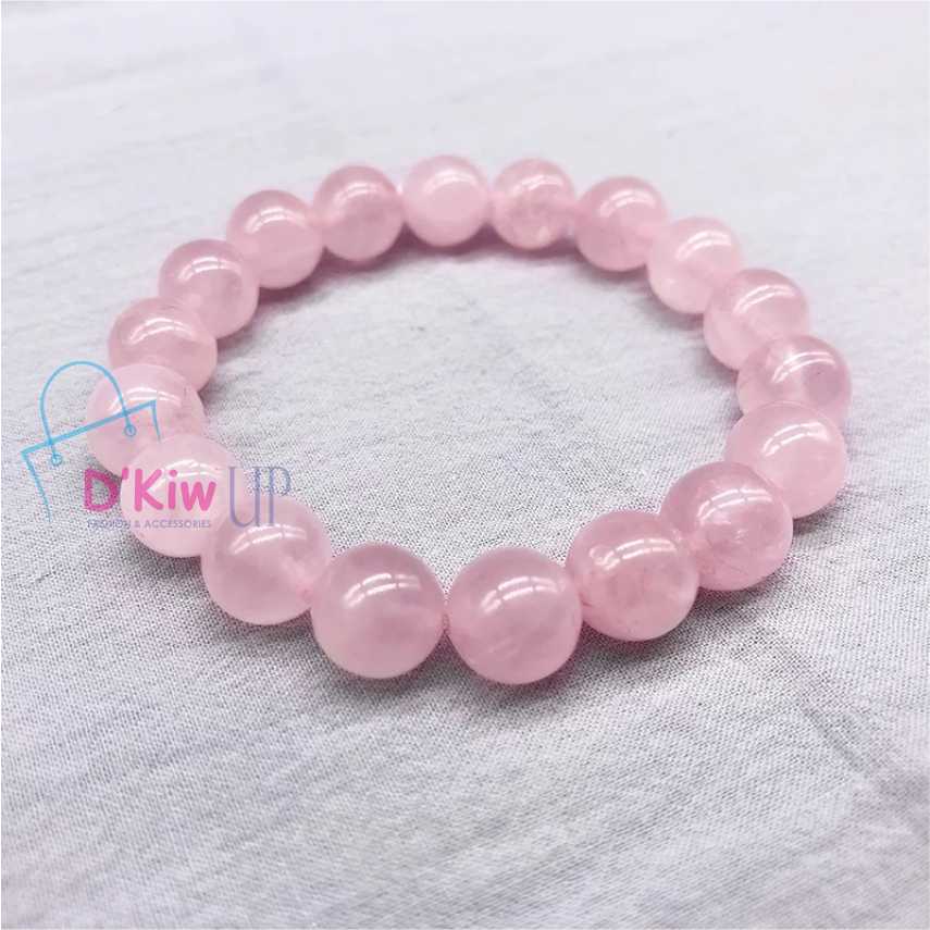 Gelang batu natural rose guartz diameter 8,10 mm