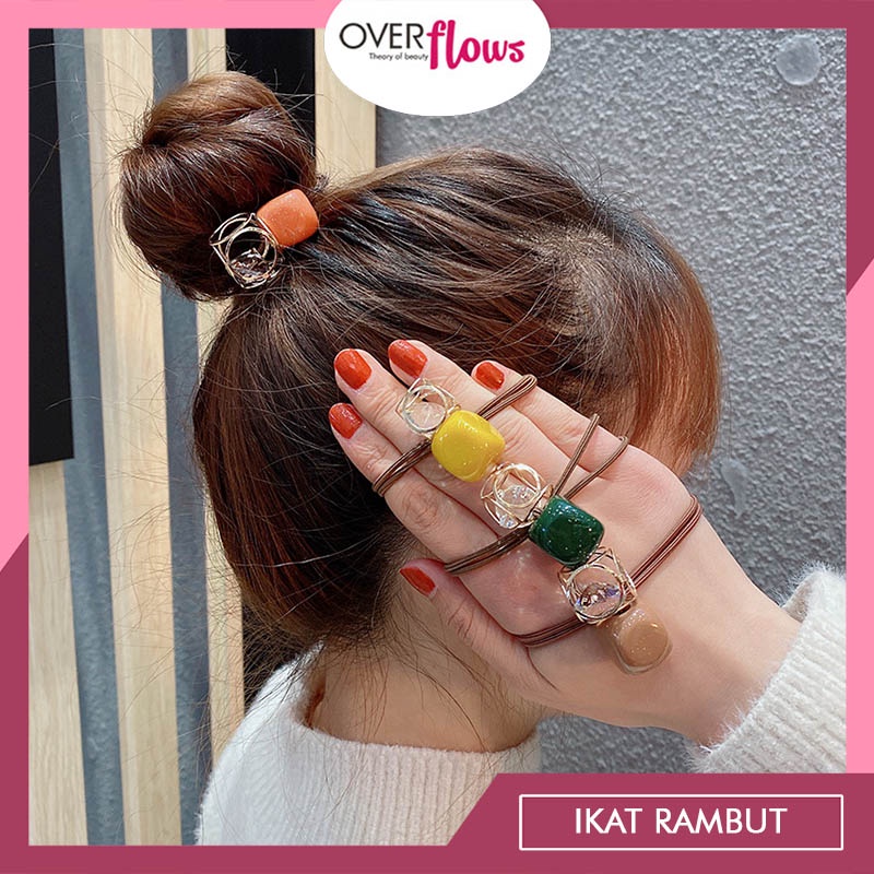 OVERFLOWS.ID Ikat Rambut Simple Diamon Tali Kuncir Rambut Geometri Gaya Korea Untuk Wanita Import