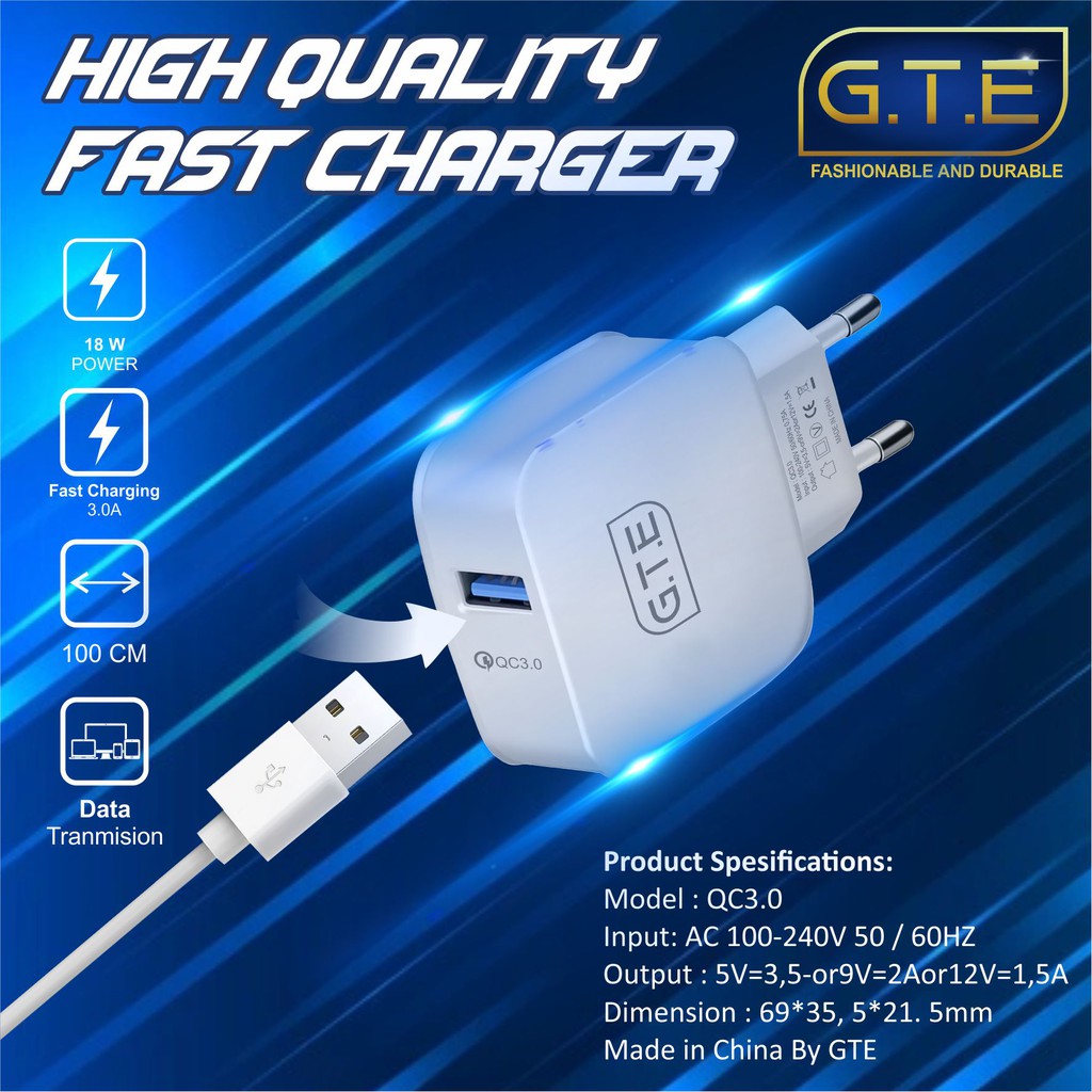 Charger GTE 100% Original Fast Charging Travel Charger