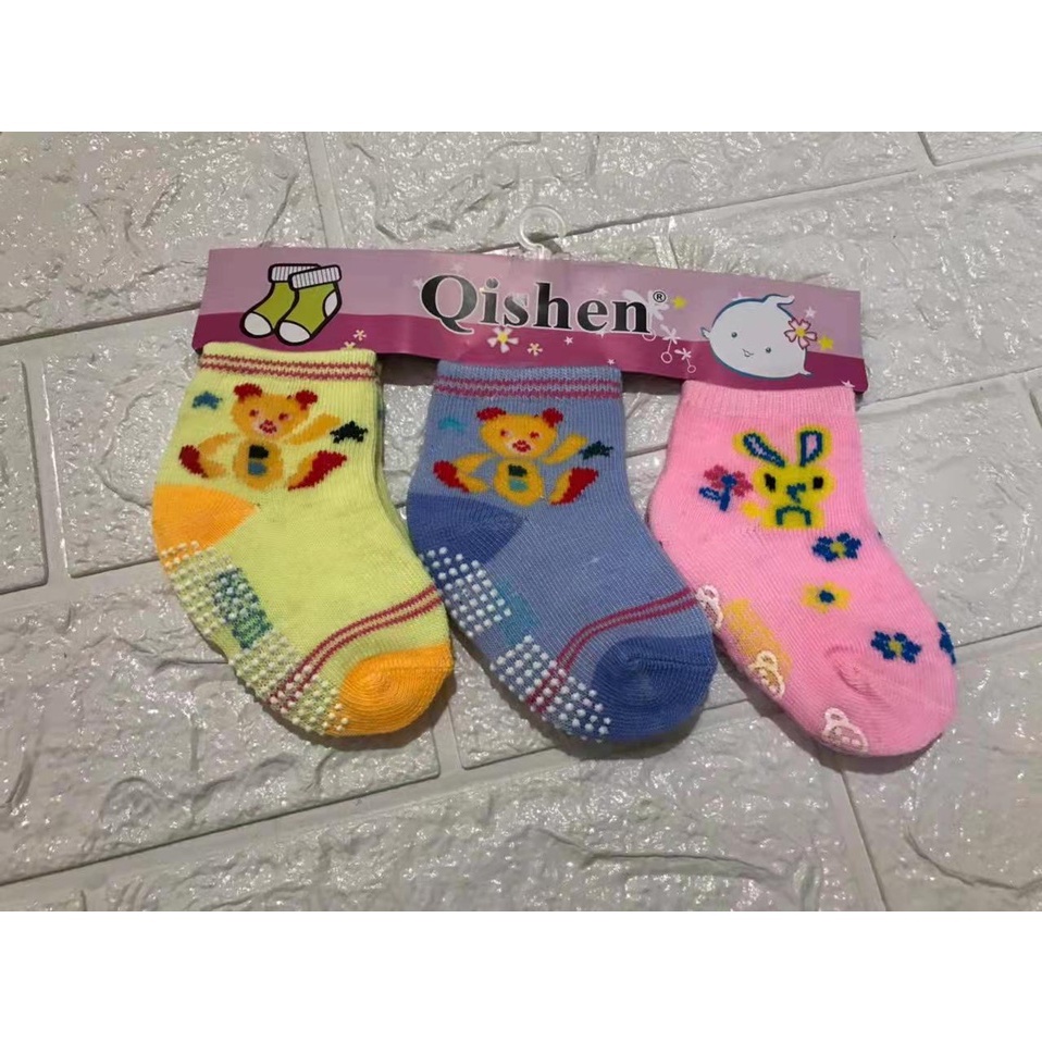 Kaos Kaki Bayi Motif 3in1 Polos Antislip 0-6 Bulan Newborn Variasi Lurus Lipat