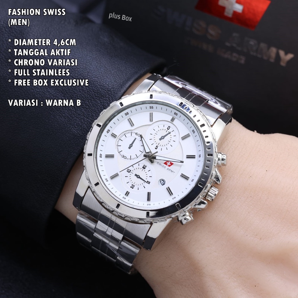 (FREE BOX) JAM TANGAN PRIA FASHION RANTAI BODY BULAT TANGGAL AKTIF