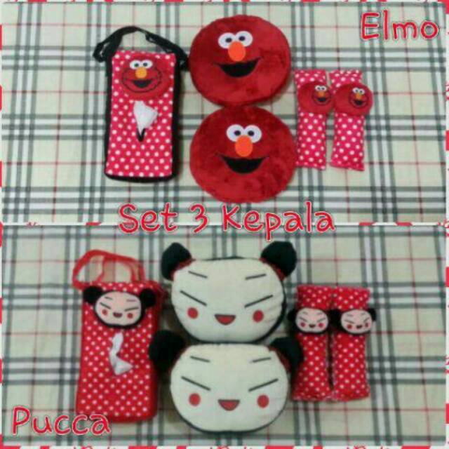 Set 3 Bantal Mobil Kepala Elmo / Kepala Pucca