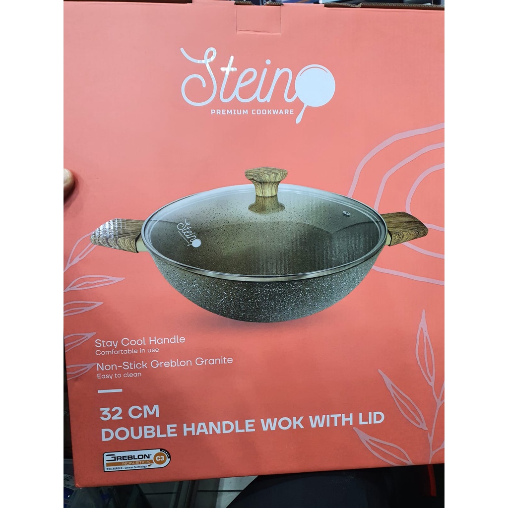 STEIN 32CM DOUBLE HANDLE WOK WITH LID