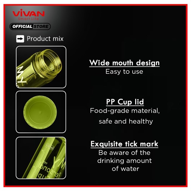 VIVAN Tumbler Botol Air Minum 500ml Portable Plastic Cup - 1180