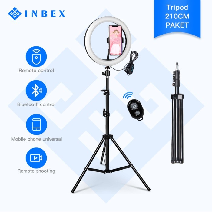 Tripod INBEX 26cm Ring Light+210cm Tripod+2 Phone Holder+Bluetooth Remote(U4T0) Tripod Bluetooth Rem