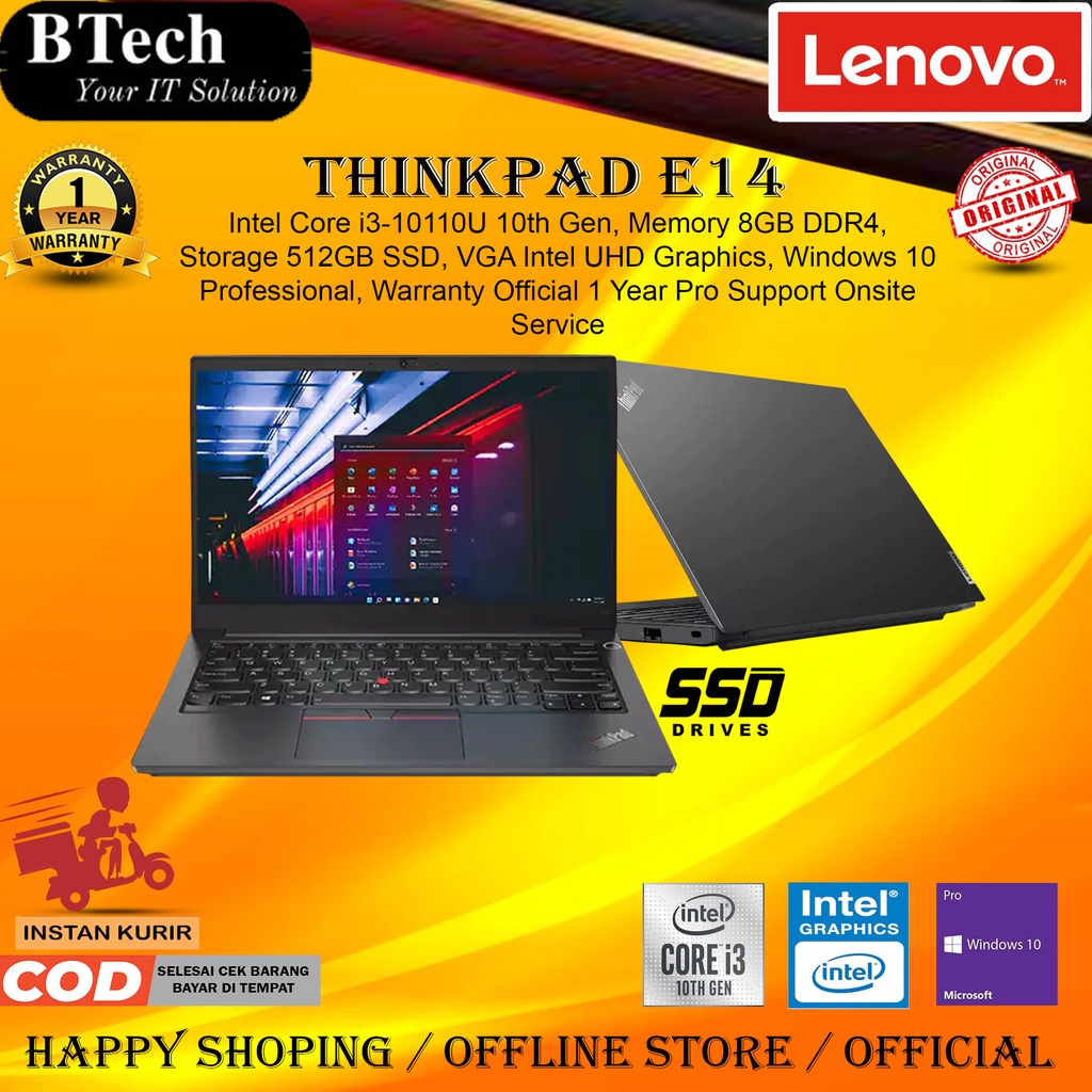 Lenovo Thinkpad E14 Core i3-10110U 8GB 512GB SSD W10P 1YR