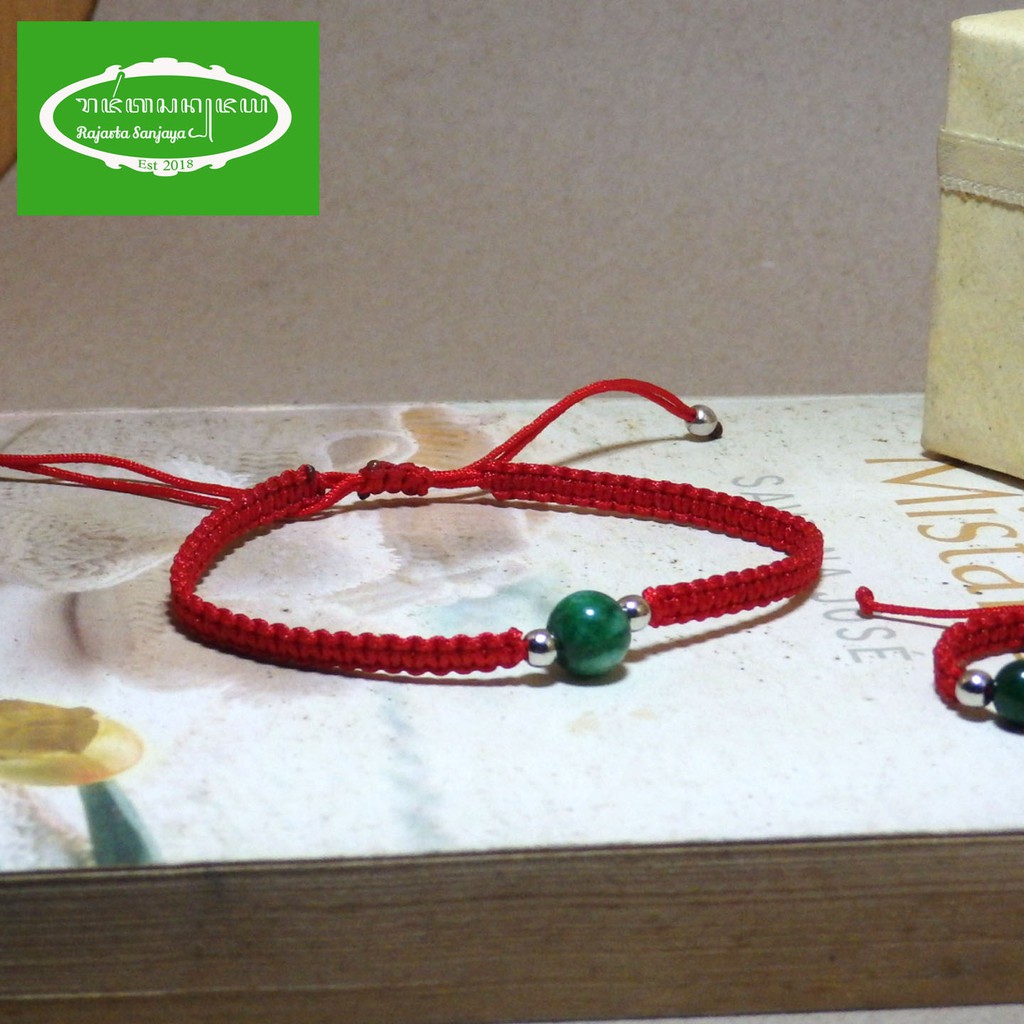 Gelang Handmade Rajarta Set Cincin Simple Adjustable Tali Macrame Batu Giok Asli