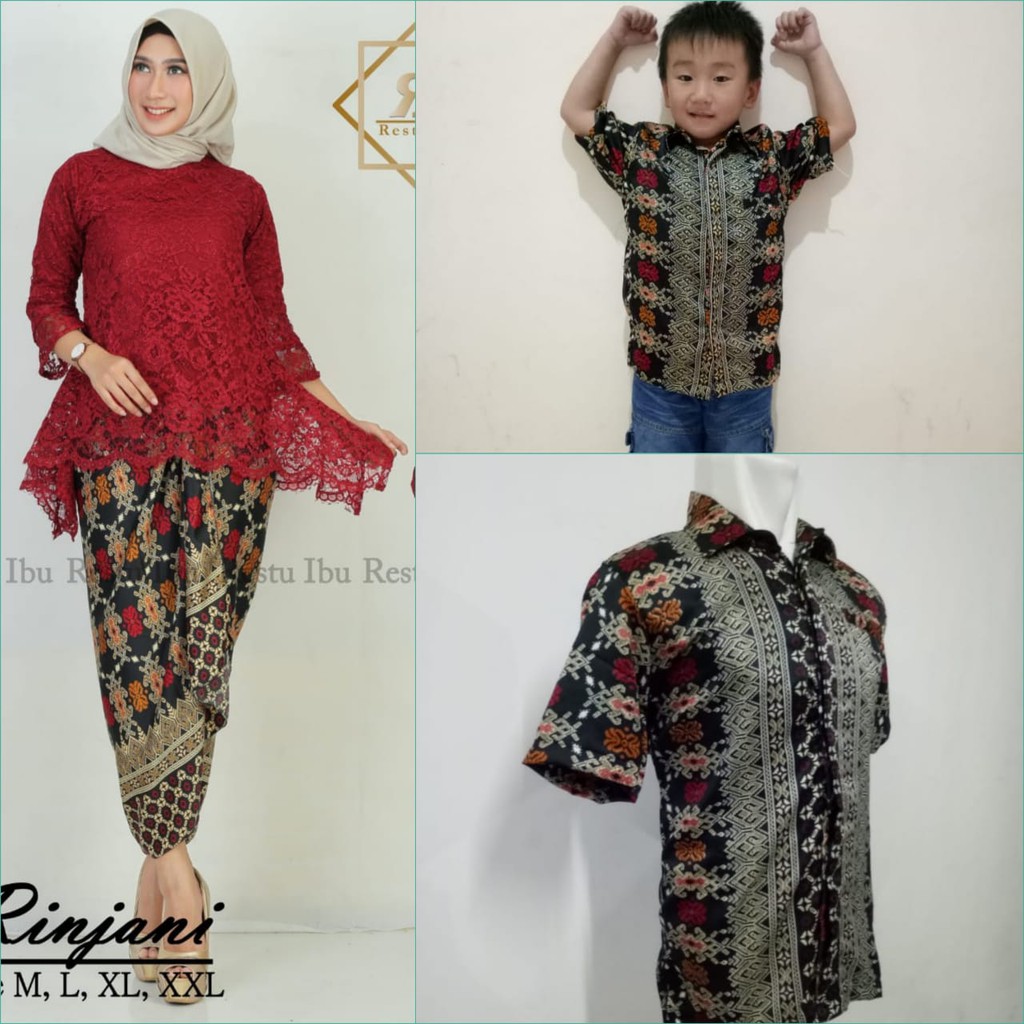 Couple Family Helda Stelan Kebaya Brukat Rok Lilit Maxi Super Jumbo Dan Kemeja Batik Anak Ayah