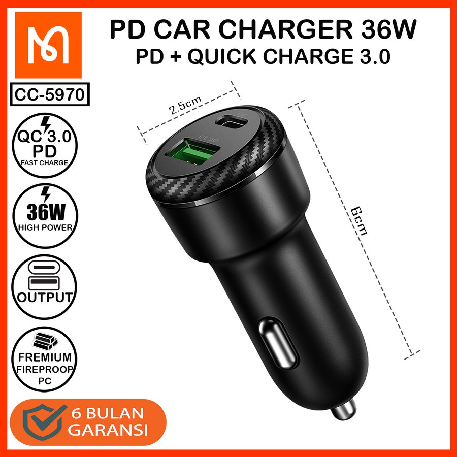MCDODO CC-5970 Car Charger Dual Output PD + QC 3.0 36W Charger Mobil Lighter Adaptor Mobil
