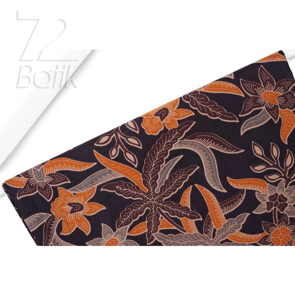 KAIN BATIK KATUN Premium Motif Kembang Setaman Warna Hitam Ireng Orange 722096 Cap 72 Jarik Jarit Samping Kebat Panjang Batik Katun Modern Premium Bahan Seragam Batik Pernikahan Kantor Keluarga Murah Kamen Jadi Batik Bali Lembaran