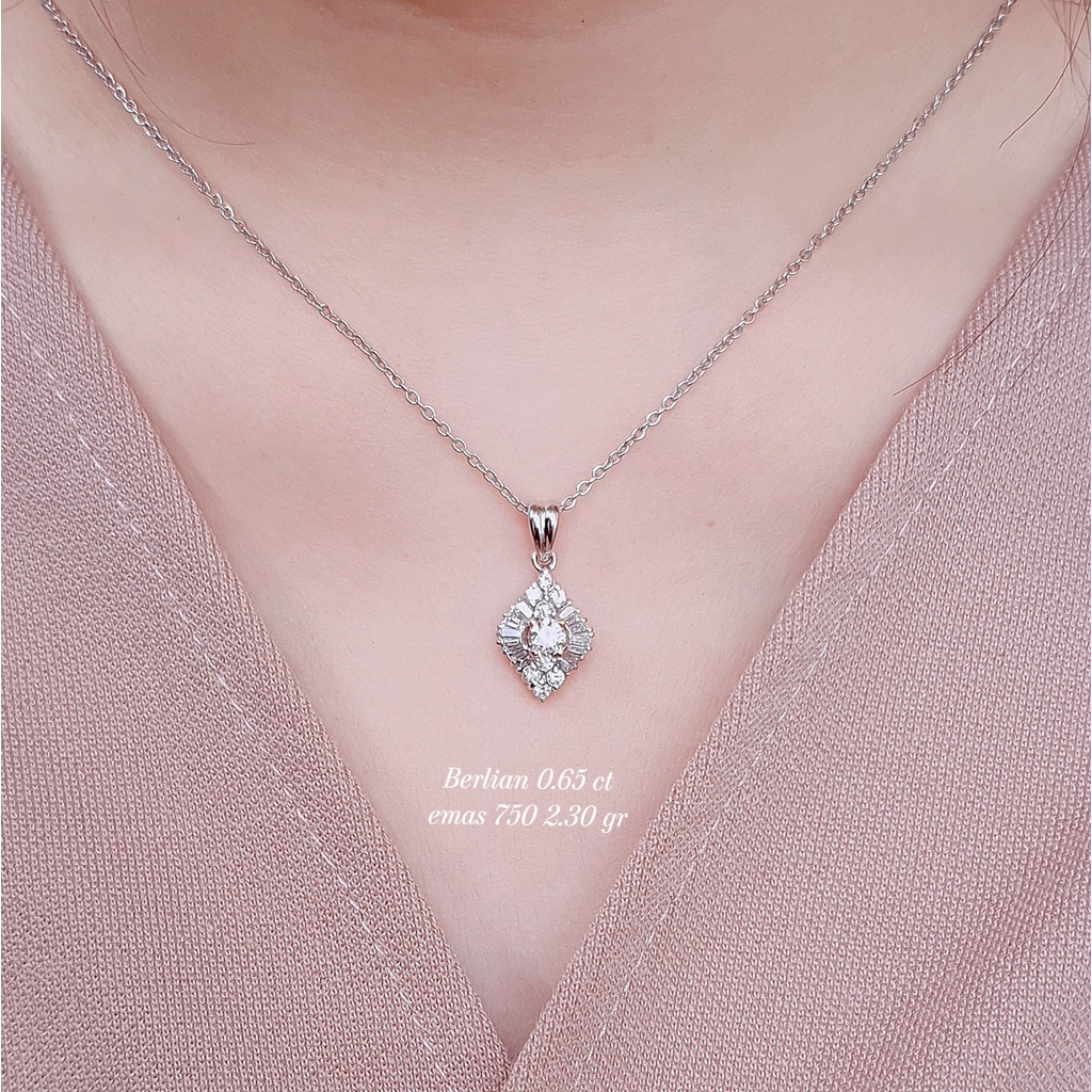perhiasan Liontin berlian eropa 0.65 ct bahan emas putih 750 18k kode 1206