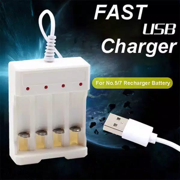 Charger Baterai Battery Rechargeable AA AAA A2 A3 4 Slot USB