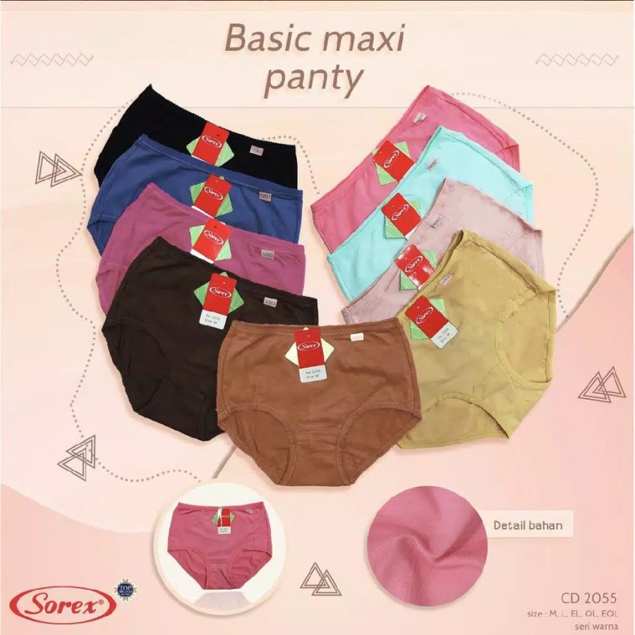 Celana Dalam Wanita Sorex Lusinan 2055 | 12pcs CD Sorex Basic Maxi Panty Size M - XXXL