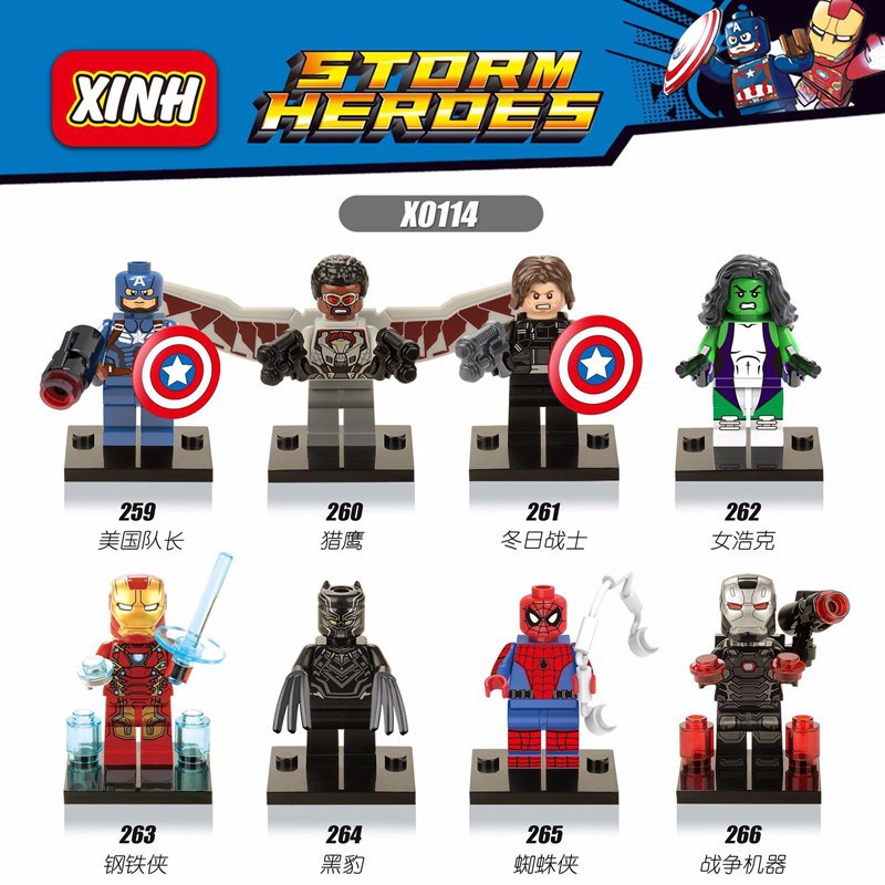 Black Panther Minifigures Marvel Avengers Spiderman Mesin Perang Blok Bangunan Falcon She-Hulk Angka Mini