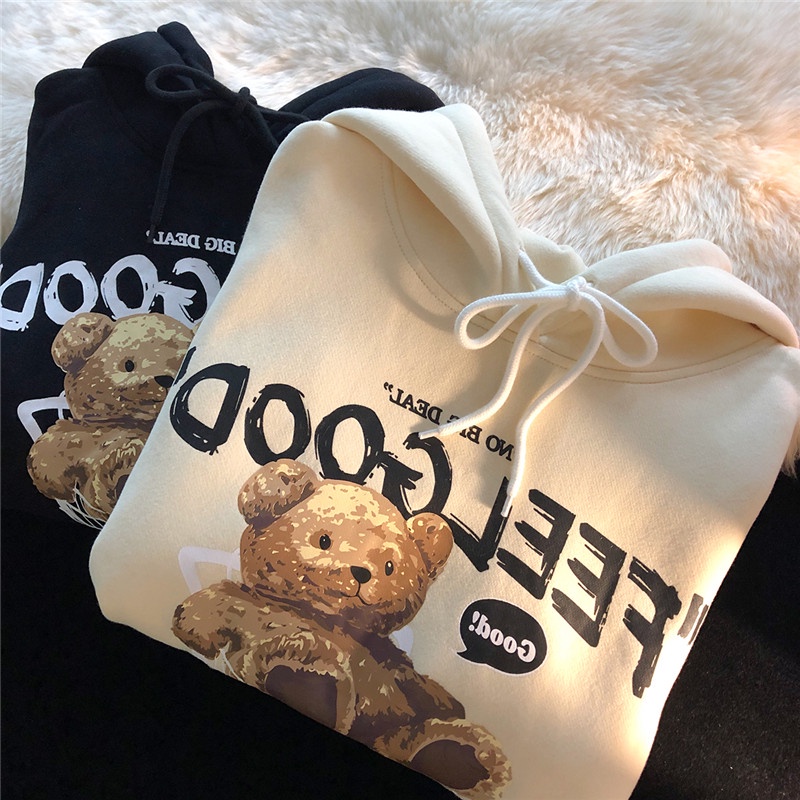 Promo COD Hoodie Couple Pasangan Pria Wanita Brown Bear Men &amp; Women Casual Oversize Hoodies Long Sleeve Pullovers Thicken Couple Hoodie Hooded Sweater Velvet Couple Clothes