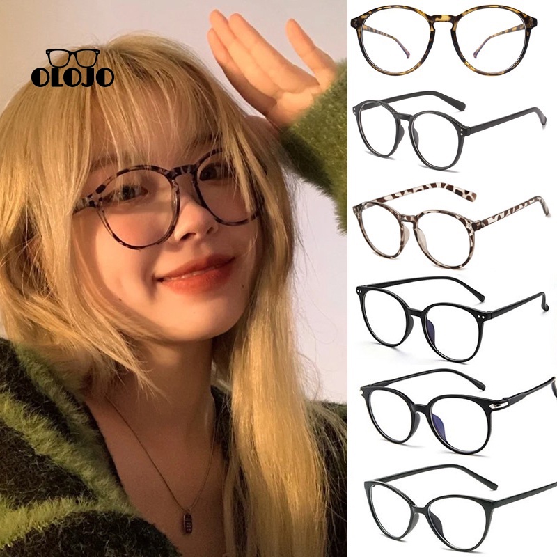 【COD】Kacamata Korea Wanita Leopard Kacamata Anti Radiasi Anti Blue Light Bingkai Bulat Gaya Lensa Transparan Wanita Fashion retro flat Eyeglasses ol2