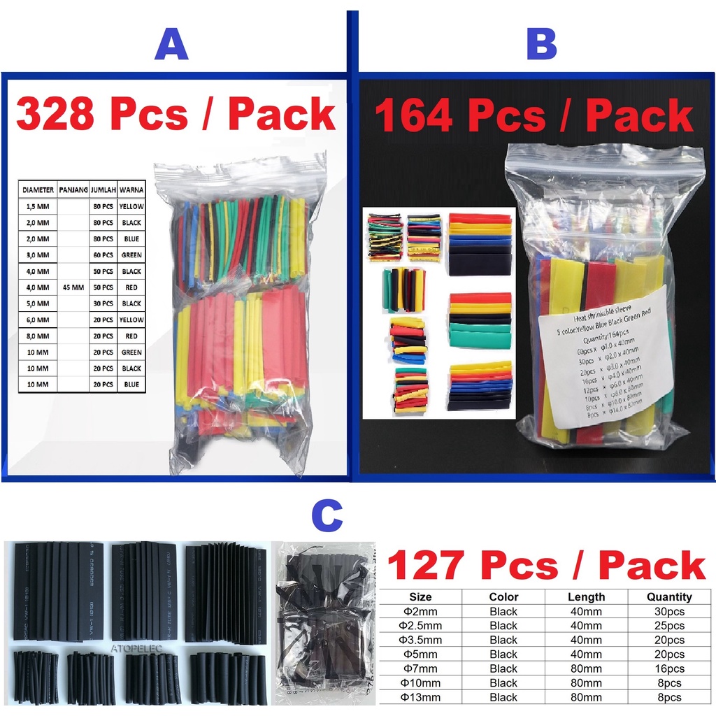 Selongsong Isolasi Bakar Heat Shrink Set Kabel Charger Rusak Iphone Android