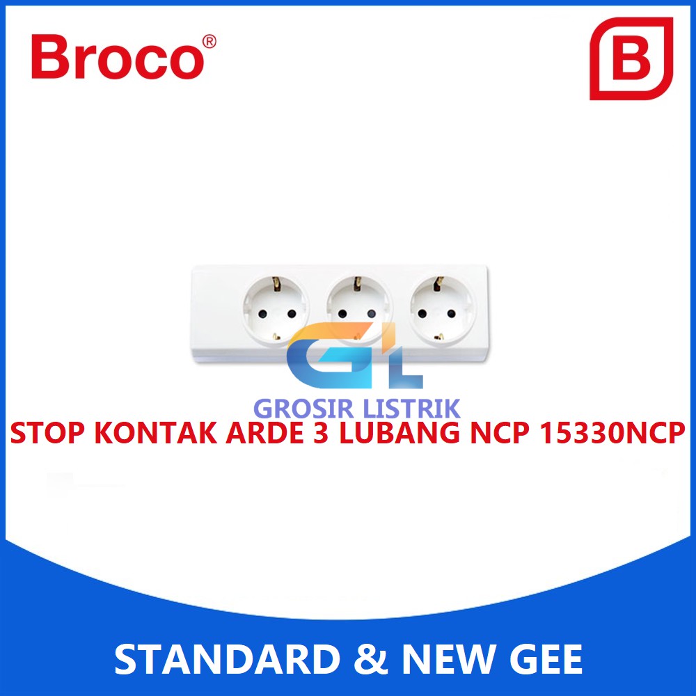 Broco Stop Kontak Arde 3 Lubang Putih 15330-NCP (Socket 2P Lobang) 15330 Original Grosir Promo Murah