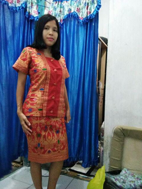 Sarimbit/ Couple Batik Rok N Blus Span Pendek Wanita Narita Prodo Merah