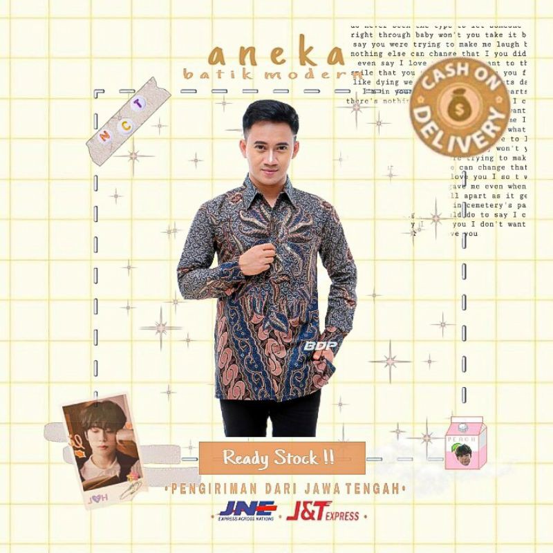 ATASAN KEMEJA BATIK PRIA BDP LENGAN PANJANG WARNA ABU MIX NAVI ORANGE PEACH KONDANGAN KERJA XXL