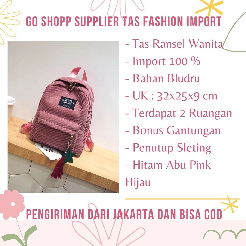 Tas Backpack Import - Tas Ransel Wanita - Tas Wanita Terbaru - Tas Backpack Bludru [BK06]