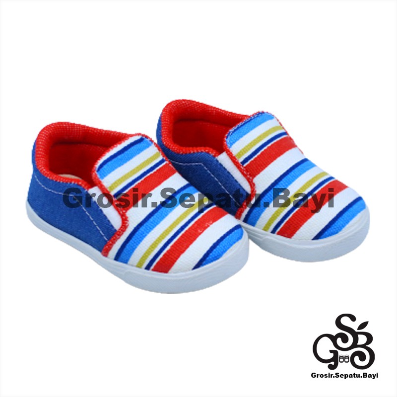 sepatu anak perempuan laki laki slip on motif Rainbow Biru