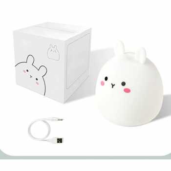 Lampu tidur bayi karakter kartun kelinci sangat lembut aman digigit bayi cartoon Lampu Tidur Bayi Lucu LED RGB Light Model Kelinci lampu tidur anak kamar tidur pajangan Cute Rabbit Night Light 9 Colors Silicone USB Rechargeable Touch for Kids Baby