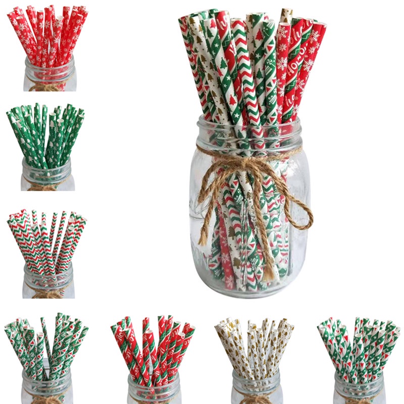 [25pcs Christmas Paper Straws] [Biodegradable Drinking Stripe Bicolor Stripe Dot Straw for Wedding Supplies and Party Favors 2023 Xmas New Year Party Supplies]