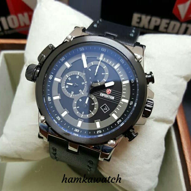 jam tangan / Watch_Id pria expedition original e6621 silver black leather black