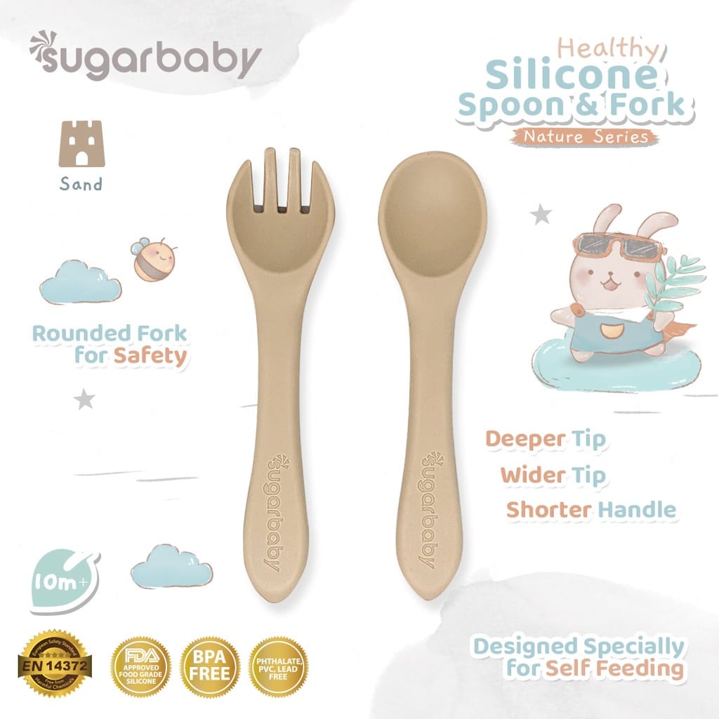 Sugarbaby sendok garpu Healthy Silicone Spoon&amp;Fork (Nature Series) Sendok Sugar Baby Nature Series Bayi Anak Baby Silicone Spoon / Sendok Bayi / Sendok Makan Silikon / Mpasi Set Sendok Garpu Sendok Makan Bayi Silicone BPA Free Food Grade Baby Spoon Set