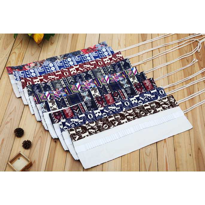 Tempat Pensil Gulung Kanvas is 48 Slot Bohemian Tas Pensil Warna Lipat Gulung Unik-2