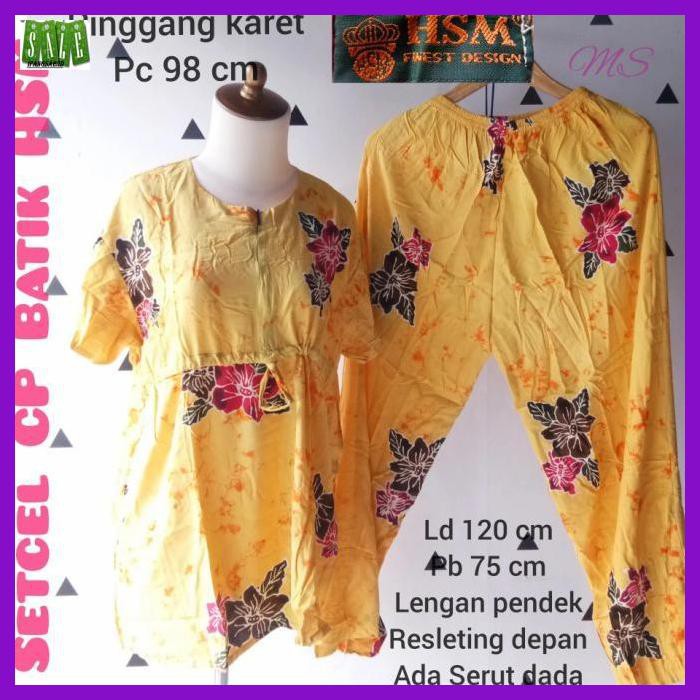 CELANASET- SETELAN CELANA PANJANG LENGAN PENDEK BATIK HSM - BIRU -ASLIII.