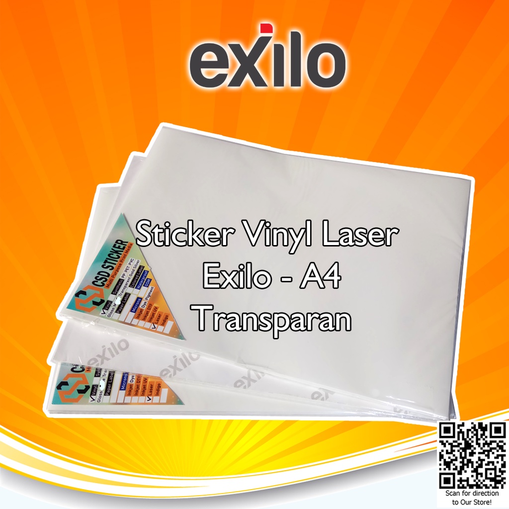 Exilo Sticker Vinyl Digital Laser Toner A4 White Gloss / Matte Matt Doff / Transparan Clear Minimal order 10 lembar