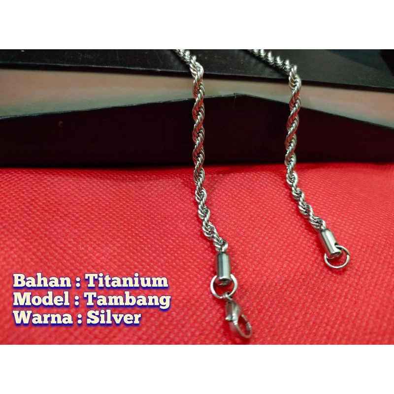 Kalung Titanium Model Tambang Silver Anti Karat Selamanya