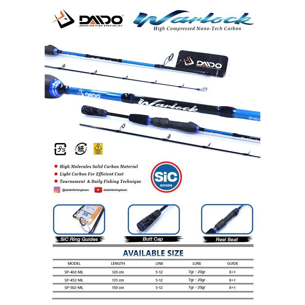 Joran Pancing Daido Warlock 135cm -150cm (5-12lb ) Max 6kg lentur murah - Engkus Fishing