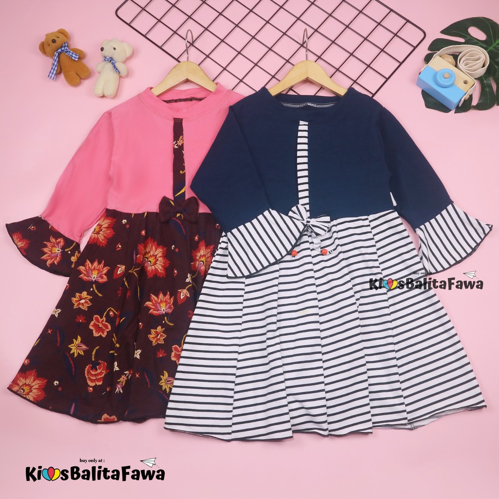 Dress Sissy 5-6 Tahun / Dress Anak Lengan Panjang 3/4 Baju Blouse Perempuan Dres Terompet Cutbray