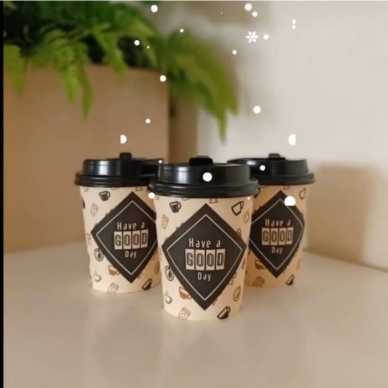 PAPER CUP + Tutup Lid / Gelas Foam / Gelas Kertas / Cup Kopi Teh Air Panas 8 oz isi 50 pc