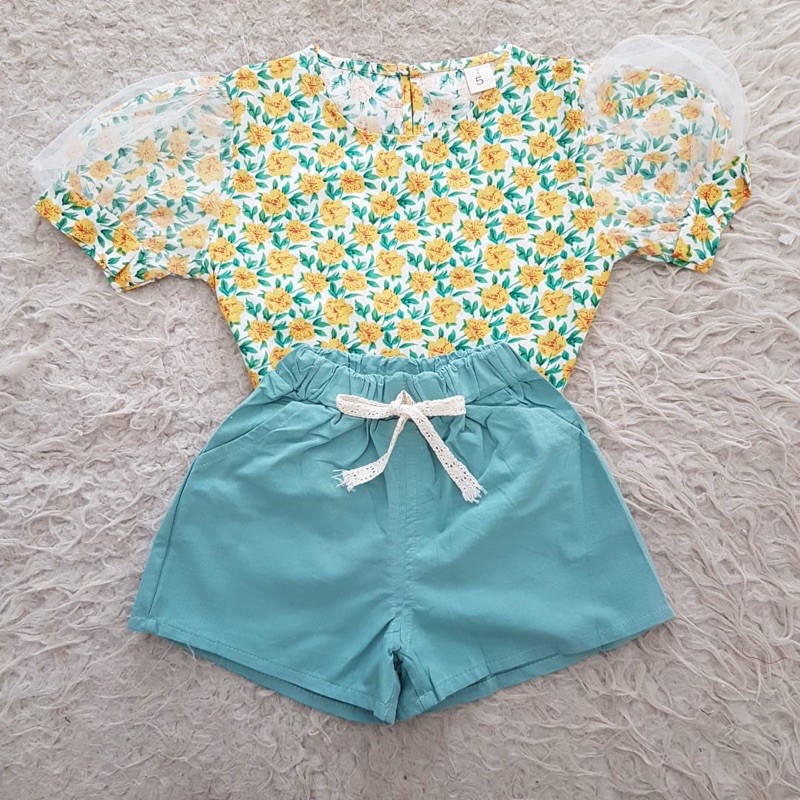 Baju bayi IMPORT Puff Flower setelan