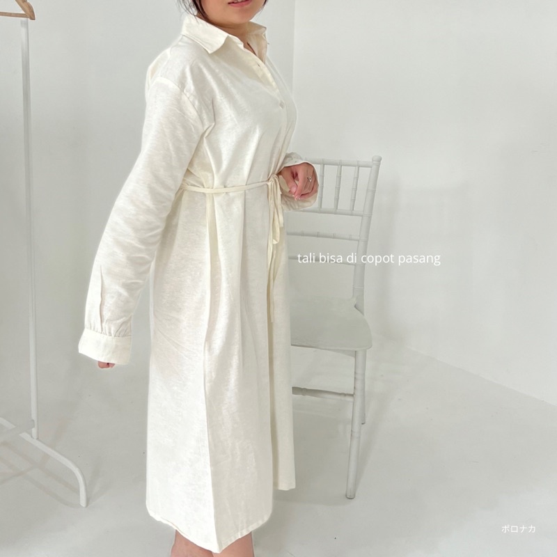 PORONAKA - ICHIKA Linen Longsleeve Simple Dress