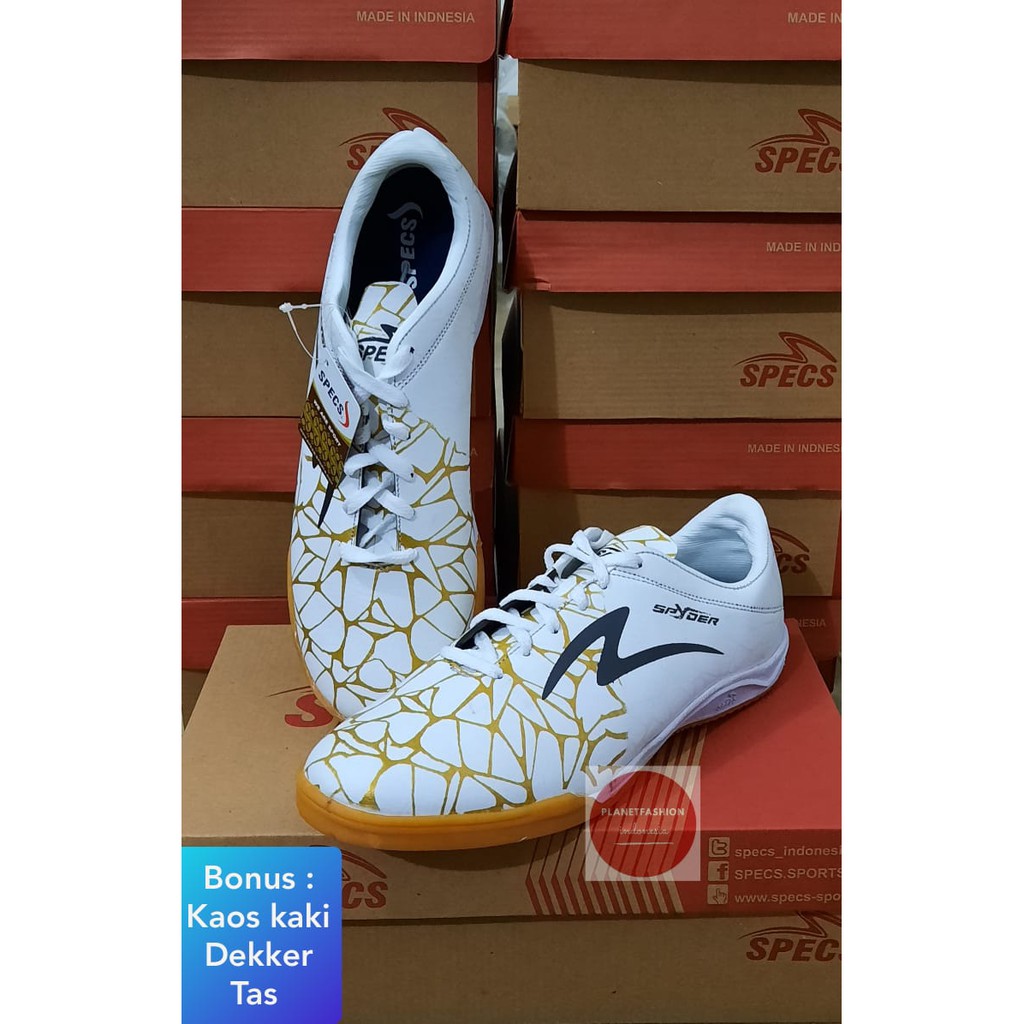 Paket Sepatu futsal specs Spyder putih-putih