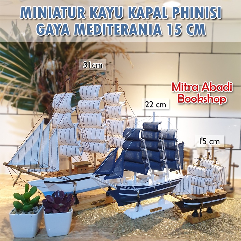 Dekorasi Miniatur Kapal Phinisi Mini Gaya Mediterania Ukuran 15 cm