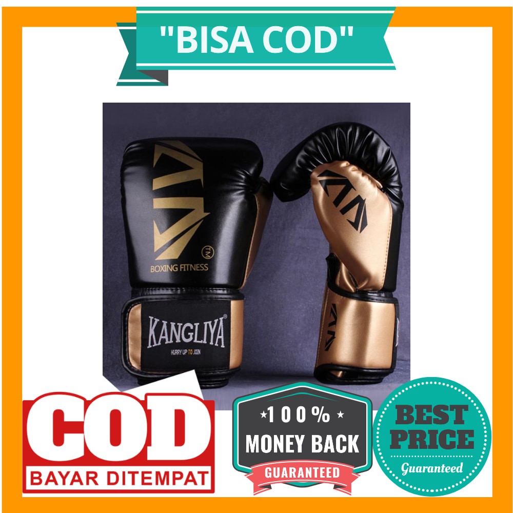 KANGLIYA Sarung Tangan Tinju MMA UFC Boxing Muay Thai Leather Glove 12 OZ - FE-BO003 - Black