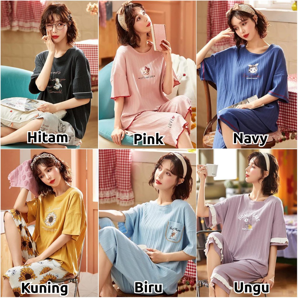 Baju Tidur Piyama Set/Piyama Wanita Import/Baju Piyama Cantik/Woman Sleep Wear-1