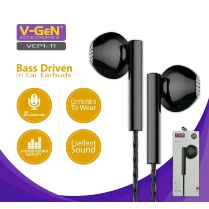 Handsfree V-GeN VEP1-11 Original DEEP BASS Wired Earphone Headset Stereo Sound VGEN-Handsfree V-Gen VEP Series