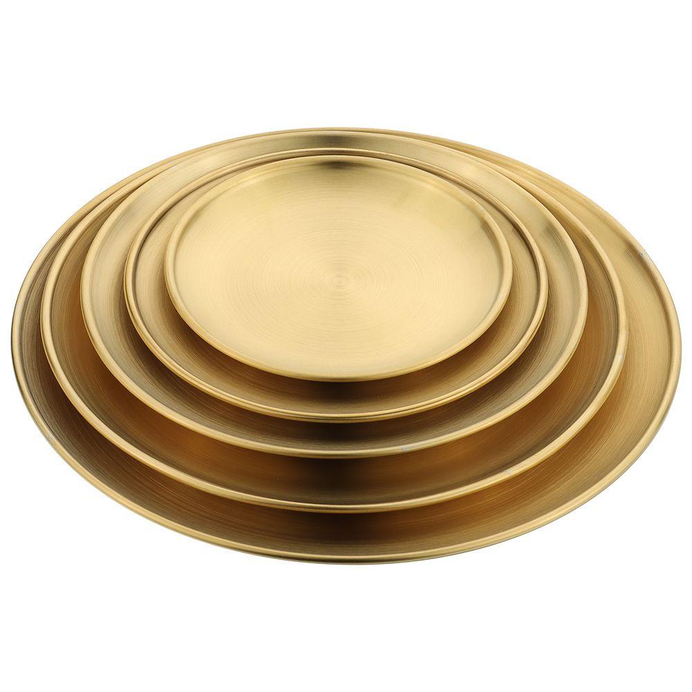 Preva Bone Spitting Dish14/17 /20/23/26CM Gold Silver Kue Dessert Buah Daging Metal Dining Disc