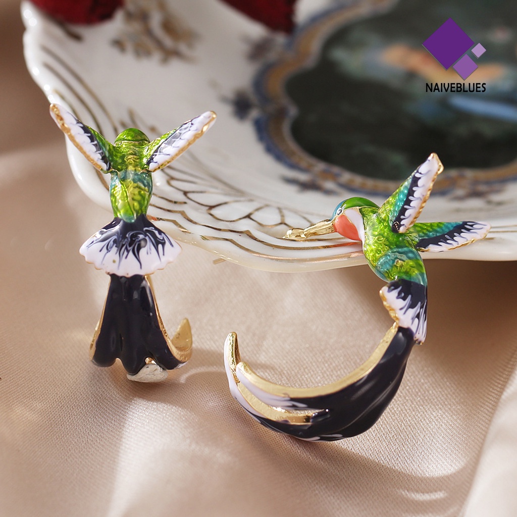 Anting Tindik Enamel Bentuk Burung Kolibri Terbang Untuk Wanita