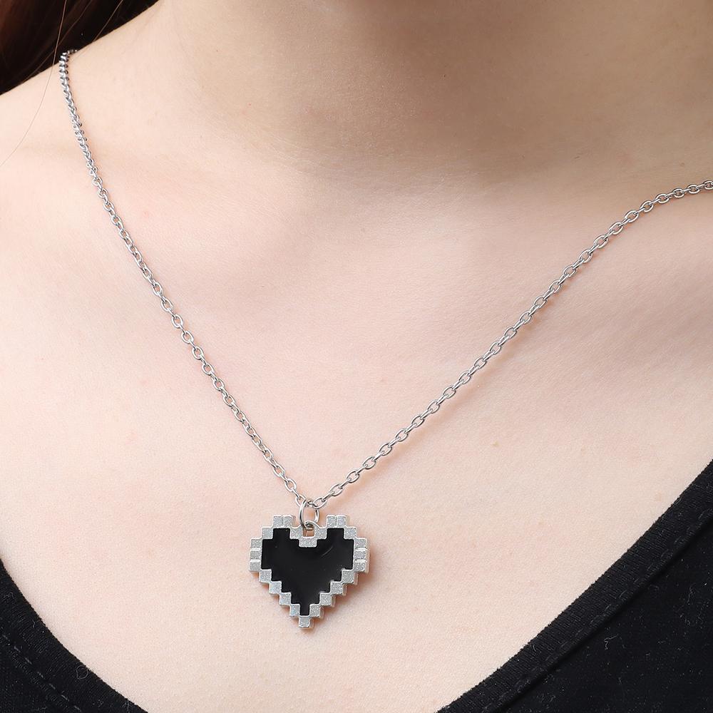 Lily Black Mosaic Love Necklace Trendy Perhiasan Hadiah Wanita Pria Kalung Rantai Double Layer